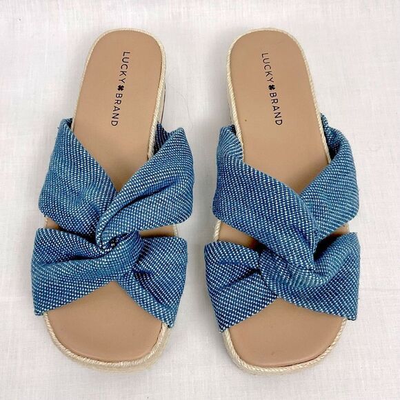 Lucky Brand Blue Slide Sandal Grenly Sz 8M Denim Espadrille Platform Slip On - Picture 1 of 9